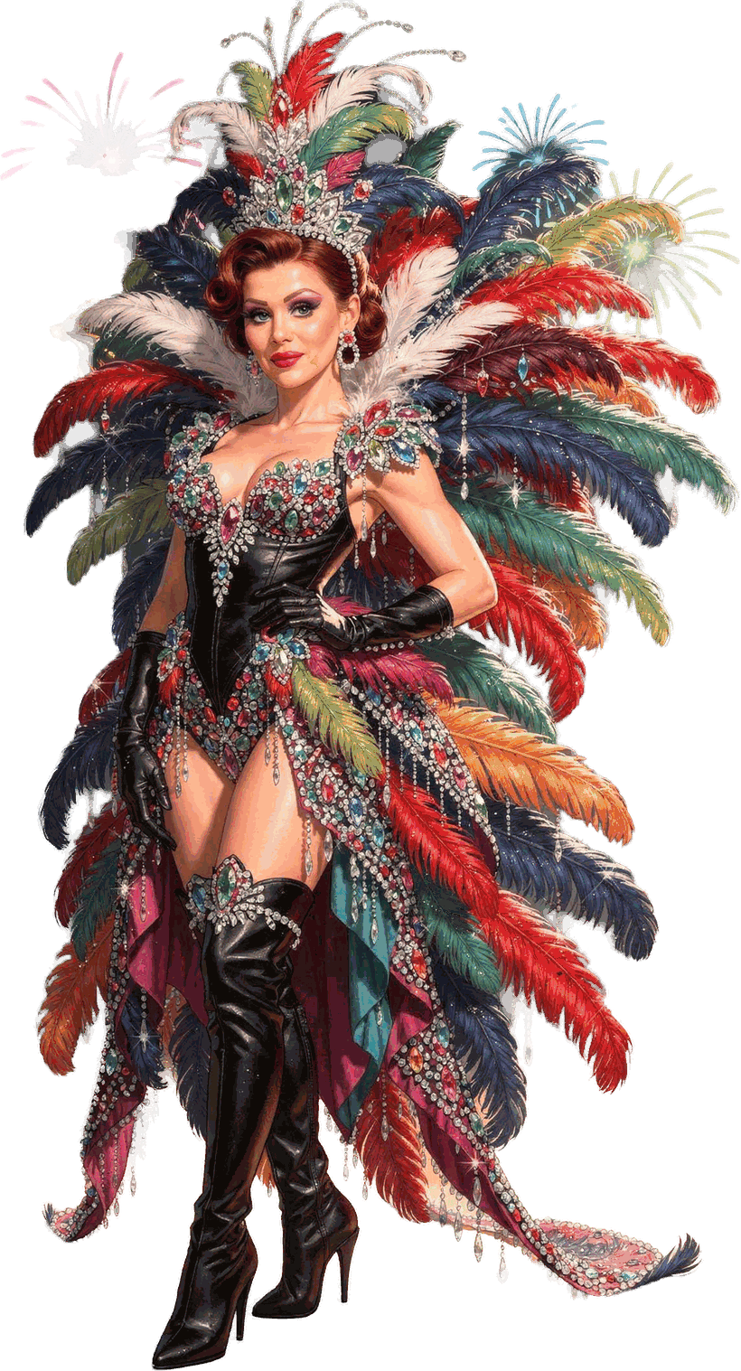 Bijou en Folie — danseuse de cabaret en costume à plumes